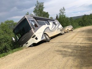 Stranded bus falling off cliff