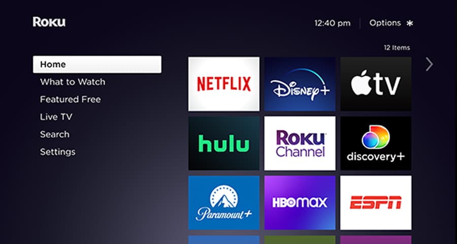 Image of the ROKU homescreen